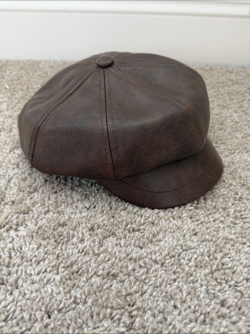 Brown Leather Newsboy Cap